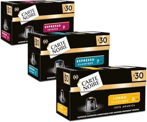 CARTE NOIRE - Capsule Caffè Compatibili Nespresso® - N°6 Lungo, N°7 Classique, N°9 Intense - Caffè Arabica - Confezione da 3 x 30 capsule in alluminio - Made in France