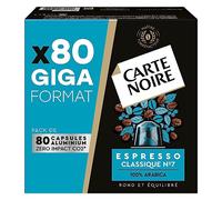 CARTE NOIRE - Capsule di caffè espresso classico n. 7 compatibili Nespresso - Caffè Arabica - Giga Formato 80 capsule in alluminio - Made in France