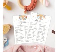 Carte per giochi per festa di nascità a tema sole, includono trivia sul bambino, previsioni e consigli, indovina mamma o papà, trova l'ospite bingo, carte per giochi da festa di nascità, decorazioni p