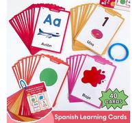 Carte per l'apprendimento dello spagnolo per bambini, con alfabeto, numeri, forme e colori, vocabolario, carte didattiche per lo sviluppo cognitivo, per scuola dell'infanzia e asilo, per l'educazione 