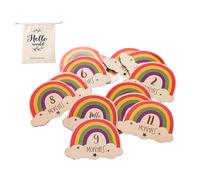 Carte per le pietre miliari del bambino, in legno, con dischi segnapunti e segni dei mesi, eleganti oggetti di scena per la casa e la decorazione del bambino