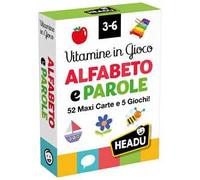 HEADU - Carte Vitamine in Gioco Alfabeto e Parole - 52 Maxi Cards e 5 Giochi Educativi | Giochi di Carte Bambini 3-6 Anni, Cards Illustrate per Imparare le Prime Parole, Idea Regalo Natale Pasqua