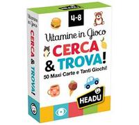 HEADU - Carte Vitamine in Gioco Cerca & Trova -50 Maxi Cards e Tanti Giochi |Carte Illustrate Bambini 4-8 anni, Giochi di Osservazione e Memoria, Attenzione e Concentrazione, Idea Regalo Natale Pasqua