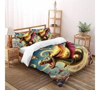 CArteeone animato Flying Dragon Set Di Biancheria Da Letto Artee Copripiumino 2 Pezzi Comfort Fibra Ultra-fine Per Coppia Adulti Doppia Con 2 Federe Double(200x200cm)