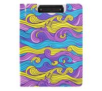 Cartella Appunti Colorata Onde Linee Disegno A Mano A4 Appunti con Padfolio Due Clip Metallo Portapenne Scuola Clip Board con Coperchio
