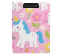 Cartella Appunti con Conservazione Carino Cartone Animato Unicorni Bianchi A4 Appunti con Raccoglitore Orizzontale e Verticale Doppia Clip Scuola Clip Board con Coperchio