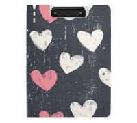 Cartella Appunti con Conservazione Pesca Cuori Bianchi A4 Appunti Raccoglitore Doppia Clip in Metallo Portapenne Scuola Clip Board con Coperchio