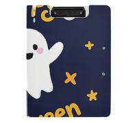 Cartella Appunti Happy Halloween Cartoon Carino Bianco A4 Appunti con Padfolio Due clip in Metallo Portapenne Ufficio Clip Board con coperchio