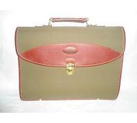 CARTELLA BORSA IN PELLE E TESSUTO ORNALOOK MARRONE E VERDE 2 TASCHE NUOVA