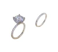 Cartella Con 2 Anelli Argento Geometria Cerchio Strass Quattro Artigli Anello di Fidanzamento Full Zirconia Solitario Anello 5 10 Anelli Salto, 8, Metallo, Nessuna pietra preziosa