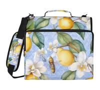 Cartella con 3 anelli blu ad acquerello con tasca frontale con cerniera ad accesso rapido, organizer portatile da ufficio con manico