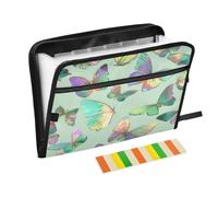 Cartella con chiusura a 13 tasche A4 formato lettera con chiusura a cerniera per la scuola casa ufficio aula farfalla sognante verde arte tappeti de