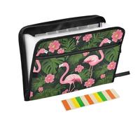 Cartella con fenicotteri tropicali, foglie di palma, fiori rosa vibrante, con chiusura, 13 tasche, formato A4, con chiusura a cerniera, per forniture per ufficio, cartella portadocumenti espandibile