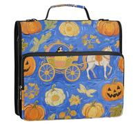 Cartella con stampa di carrozza da principessa blu, 3,8 cm, 3 anelli, con cerniera, con cinghia, facile da trasportare, organizer per studenti di medie dimensioni