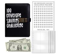 Cartella di buste per risparmiare denaro: 100 tasche, agenda budget con blocco password, libro delle sfide di risparmio di 52 settimane per adulti e bambini, pelle PU portatile