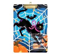 Cartella di cartone con clip per Halloween, motivo: gatti neri, ragnatela, impermeabile, per allenatori di softball, formato insegnante, dimensioni 9 x 12