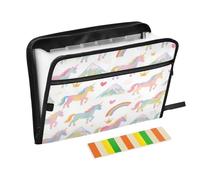 Cartella di file di carta 13 tasche A4 formato lettera con chiusura a cerniera per forniture per ufficio carino cartone animato bianco arcobaleno unicorni carpetas de
