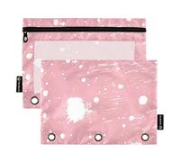 Cartella di fondo in pesca con macchie bianche su di essa, con finestra trasparente, grande e resistente, con chiusura lampo, 3 anelli, per forniture da ufficio