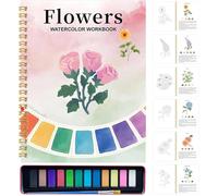 Cartella di lavoro per acquerelli con fiori, cartelle di lavoro per acquerelli e scatola per acquerelli, libro per esercitazioni artistiche a spirale per principianti, guida passo passo alla pittura