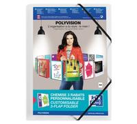 Cartella in gomma Oxford Polyvision A4+ a 3 lembi - Copertina in plastica personalizzabile - Dorso trasparente da 30 mm