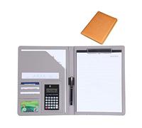 Cartella for conferenze, cartella for curriculum Padfolio A4, organizer for documenti aziendali in pelle PU con blocco appunti e porta biglietti da visita for colloqui riunioni(Gold)