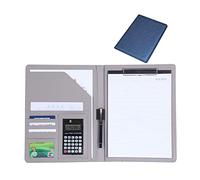 Cartella for conferenze, cartella for curriculum Padfolio A4, organizer for documenti aziendali in pelle PU con blocco appunti e porta biglietti da visita for colloqui riunioni(Blue)