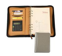 Cartella for conferenze, cartella portadocumenti A5 con 6 anelli, organizer in pelle blocco for appunti, cerniera, note aziendale, raccoglitore for documenti for donne e uomini(Silver)