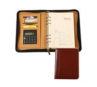 Cartella for conferenze, cartella portadocumenti A5 con 6 anelli, organizer in pelle blocco for appunti, cerniera, note aziendale, raccoglitore for documenti for donne e uomini(Brown)