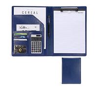 Cartella for conferenze, cartella portadocumenti Padfolio A4, in pelle for aziende, organizer for curriculum/documenti, blocco note con for appunti in formato lettera(Blue)