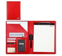 Cartella for conferenze, cartella portadocumenti Padfolio in pelle PU, blocco note for appunti, formato lettera A4, for, organizzatore di documenti legali for colloqui(Red+8digit calculator)
