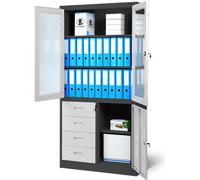 Jan Nowak Armadio Archivio C042 Armadio per ufficio in metallo con 4 cassetti verniciatura a polvere 185 cm x 90 cm x 40 cm (A x L x P) (Antracite-Bianco)