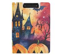 Cartella per appunti con contenitore Halloween Jack-o'-Lantern zucca spettrale scheletro pipistrello A4 Appunti Padfolio doppia clip in metallo portapenne scuola clip Board con coperchio