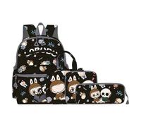 Cartella per bambina e bambino, 4 pezzi, con contenitore portapranzo, astuccio, portamonete e zainetto, per scuola materna, per la scuola materna e primaria, Nero , Grande, Classico