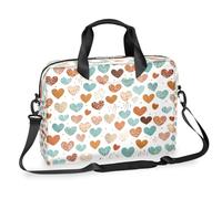 Cartella per computer portatile da 15,7 pollici con motivo a cuore, marrone e blu, con tracolla staccabile, borsa per computer portatile, borsa messenger valigetta
