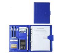 Cartella per conferenze A4, Raccoglitore a 4 anelli Raccoglitore for curriculum in pelle Organizzatore aziendale professionale for lettera A4/Blocco note regalo for uomo(Blue,8digit calculator)