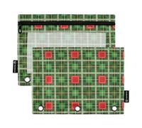 Cartella per matite con motivo natalizio rosso e verde con finestra trasparente, astuccio in tessuto trasparente e occhielli, raccoglitore a 3 anelli per forniture per ufficio, scuola, cosmetici