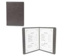 Cartella per menu A4 premium in pelle sintetica PU strutturata - 4 pagine / 8 visualizzazioni - Custodie in PVC, senza logo - Grigio chiaro per caffè moderni, concetti di brunch e bistro
