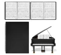 Cartella per spartiti musicali, 4 pagine, espandibile, per spartiti musicali, 30 buste, 60 pagine, formato A4, colore nero, scrivibile su entrambi i lati, per pianoforte, adatta per lettere (216 mm x