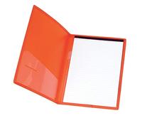 Cartella Porta Blocco Appunti in Plastica con Porta Penna e Tasca Interna, Formato A4, Colore Arancio