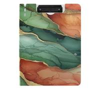 Cartella portablocco A4 con due clip in metallo, portapenne, supporto per infermieristica, con copertina in marmo, terracotta, verde
