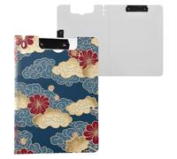 Cartella portablocco blu e oro giapponese vintage floreale A4 raccoglitore a libro con doppia clip in metallo portapenne infermieristica con copertina rigida