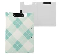 Cartella portablocco color menta con motivo scozzese a quadri, formato A4, con due clip in metallo, portapenne, supporto per infermieristica, con copertina rigida