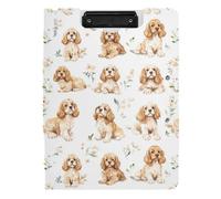 Cartella portablocco con contenitore A4 Clipfolio due clip in metallo portapenne scuola clip board con coperchio cartone animato carino Cocker Spaniel cani bianco
