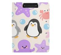 Cartella portablocco con contenitore carino cartone animato viola stella marina pinguino A4 Appunti con raccoglitore Doppia clip in metallo portapenne scuola clip Board con coperchio