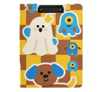 Cartella portablocco con contenitore Happy Halloween cane mostro a scacchi A4 portablocco con doppia clip in metallo portapenne da ufficio con copertina rigida