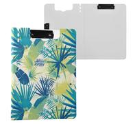 Cartella portablocco con foglie verdi e blu, formato A4, portablocco con due clip in metallo, portapenne, supporto per infermieristica, con coperchio