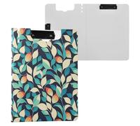 Cartella portablocco con foglie verdi, formato A4, con doppia clip, portapenne, con copertina
