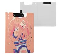 Cartella portablocco con spazio per riporre gli appunti con astronauta paura, color pesca, formato A4, con due clip in metallo, portapenne, supporto per infermieristica, con coperchio