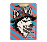 Cartella portablocco in stile tribale con motivo husky rosso e blu, trasparente, per allenatori, medici, aule di dimensioni 9 x 12