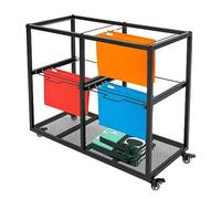 Cartella portadocumenti a 2 ripiani con 4 scomparti in metallo, carrello mobile estraibile per cartelle portadocumenti formato lettera, ideale per casa e scuola